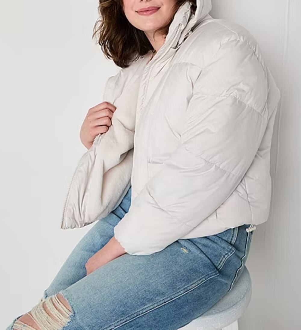 Arizona Heavyweight Womens Juniors Puffer Jacket in White Sand, Sz M -- NWT